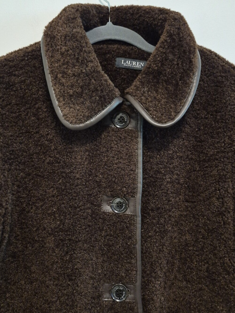 Lauren Ralph Lauren Teddy Sherpa Jacket Chocolate Brown Button Up Sz M $240 NWT - Picture 3 of 15
